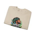 Crewneck Sweatshirt – "Hair Channels Energy" Graphic Pullover (Lad Like a Boss Back)