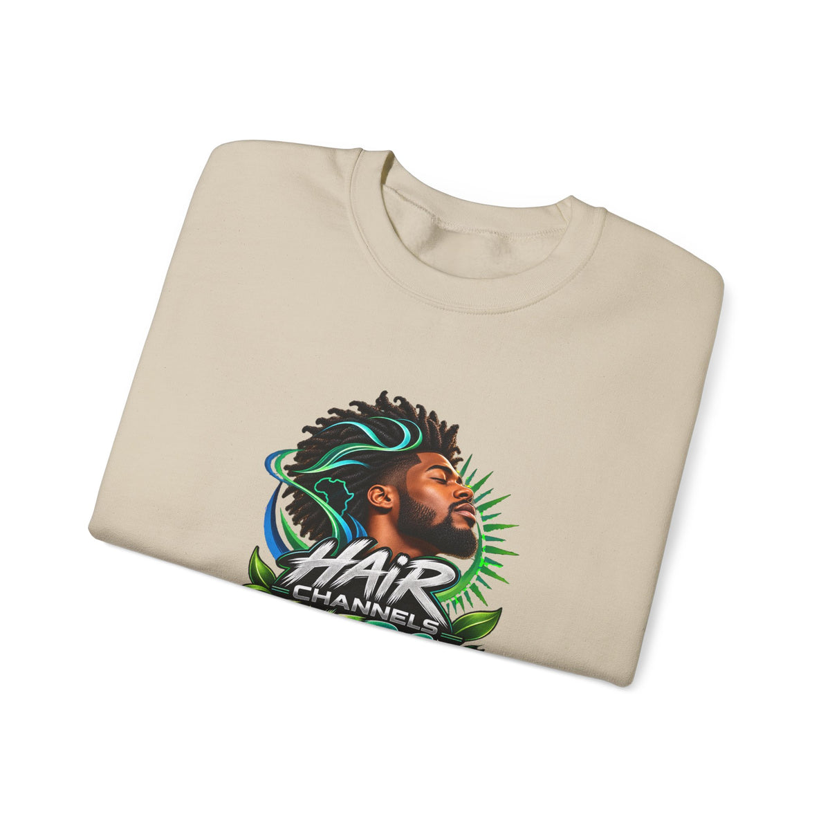Crewneck Sweatshirt – "Hair Channels Energy" Graphic Pullover (Lad Like a Boss Back)