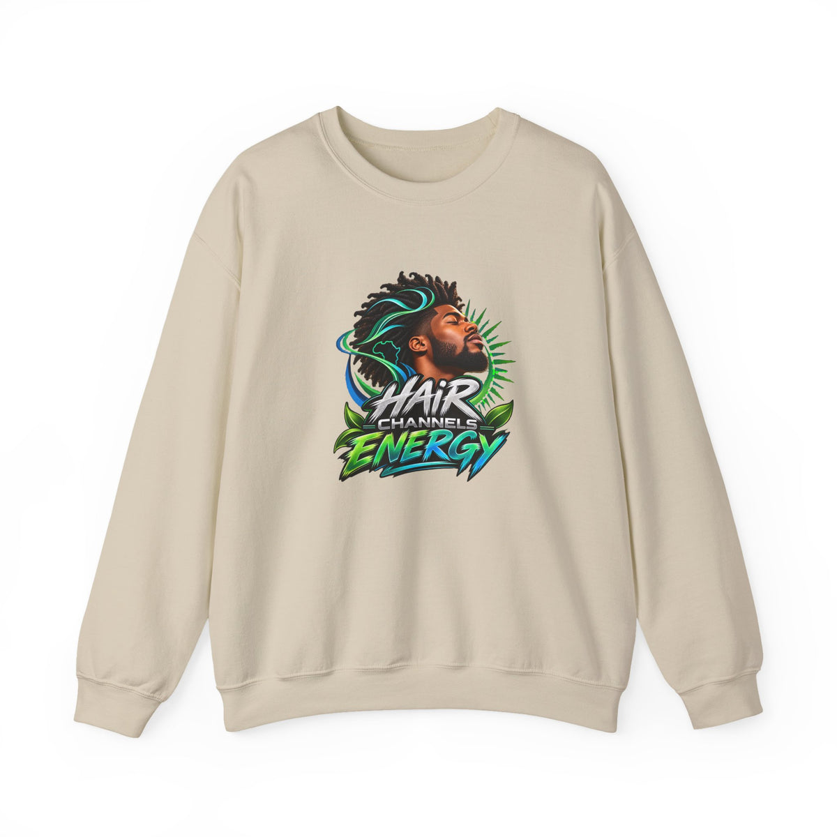 Crewneck Sweatshirt – "Hair Channels Energy" Graphic Pullover (Lad Like a Boss Back)