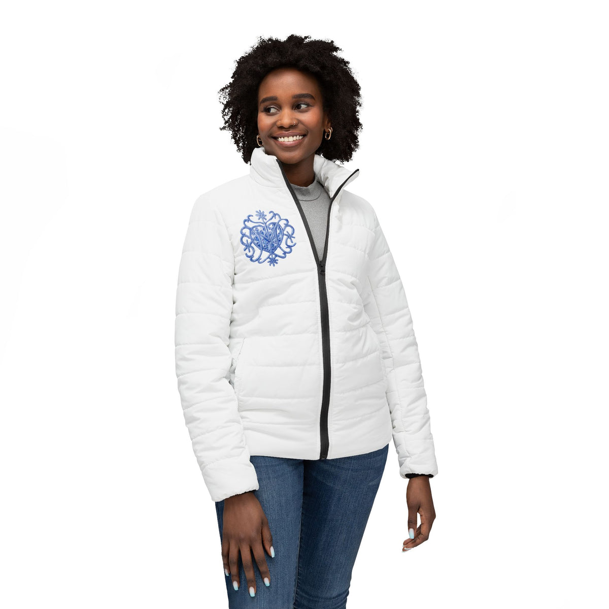 Main Character Energy Women’s Puffer Jacket — Cute Heart Graphic Winter Coat