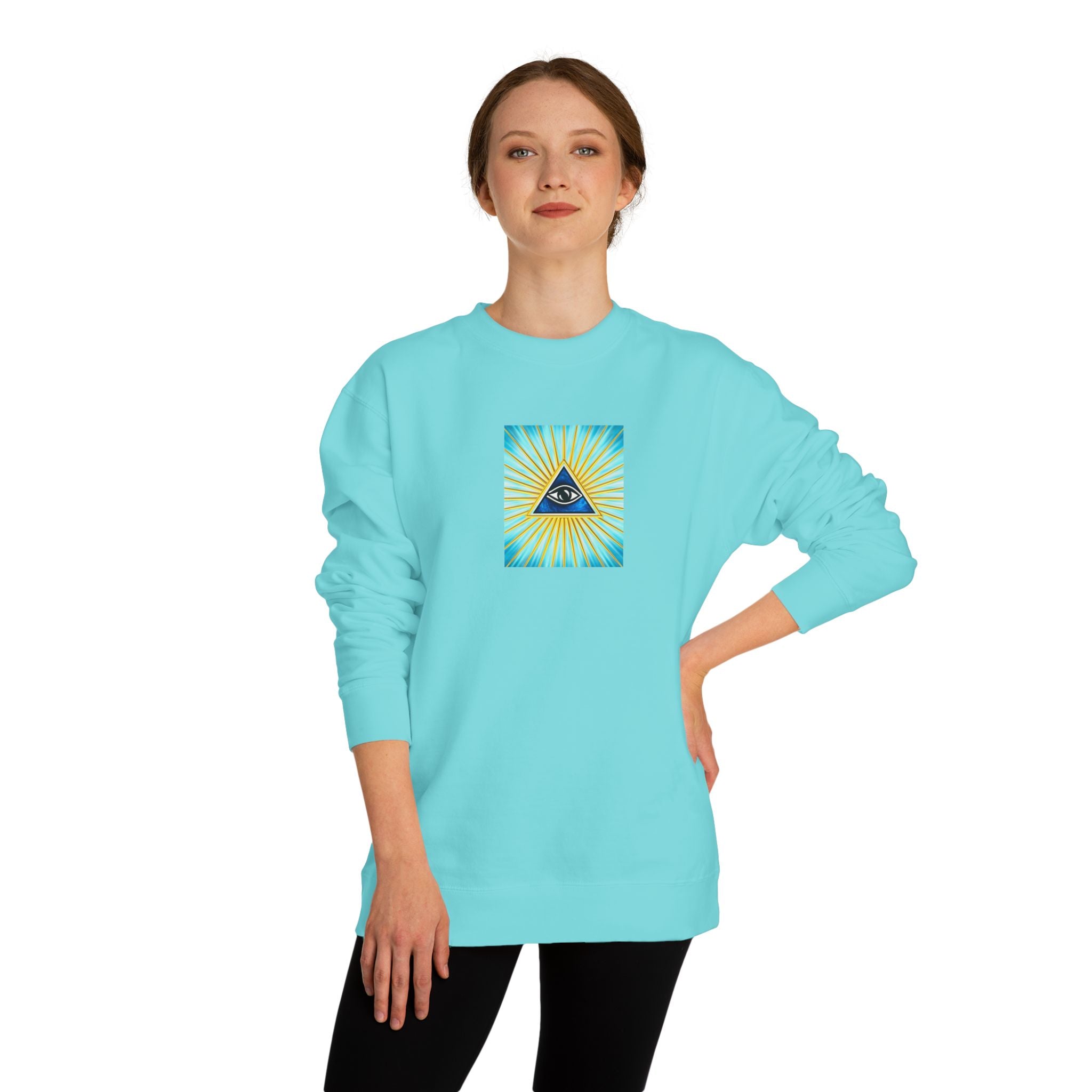 All-Seeing Eye Crewneck Sweatshirt — Mystical Pyramid Graphic