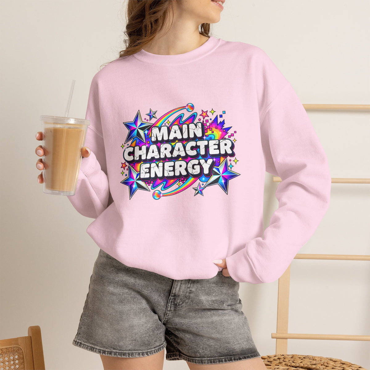 Main Character Energy Crewneck Sweatshirt — Retro Star Graphic