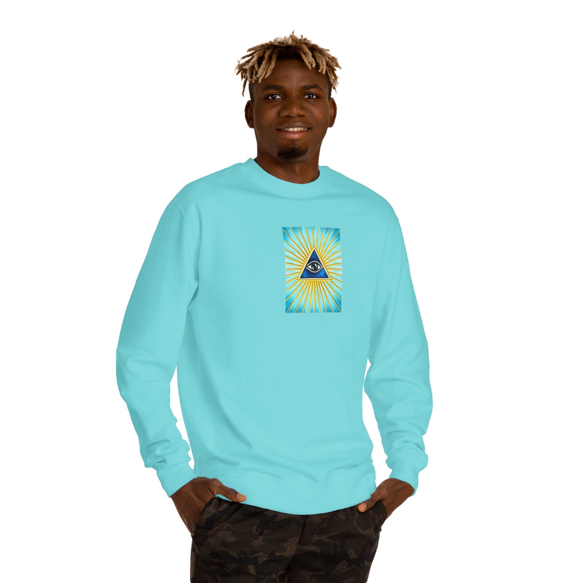 All-Seeing Eye Crewneck Sweatshirt — Mystical Pyramid Graphic