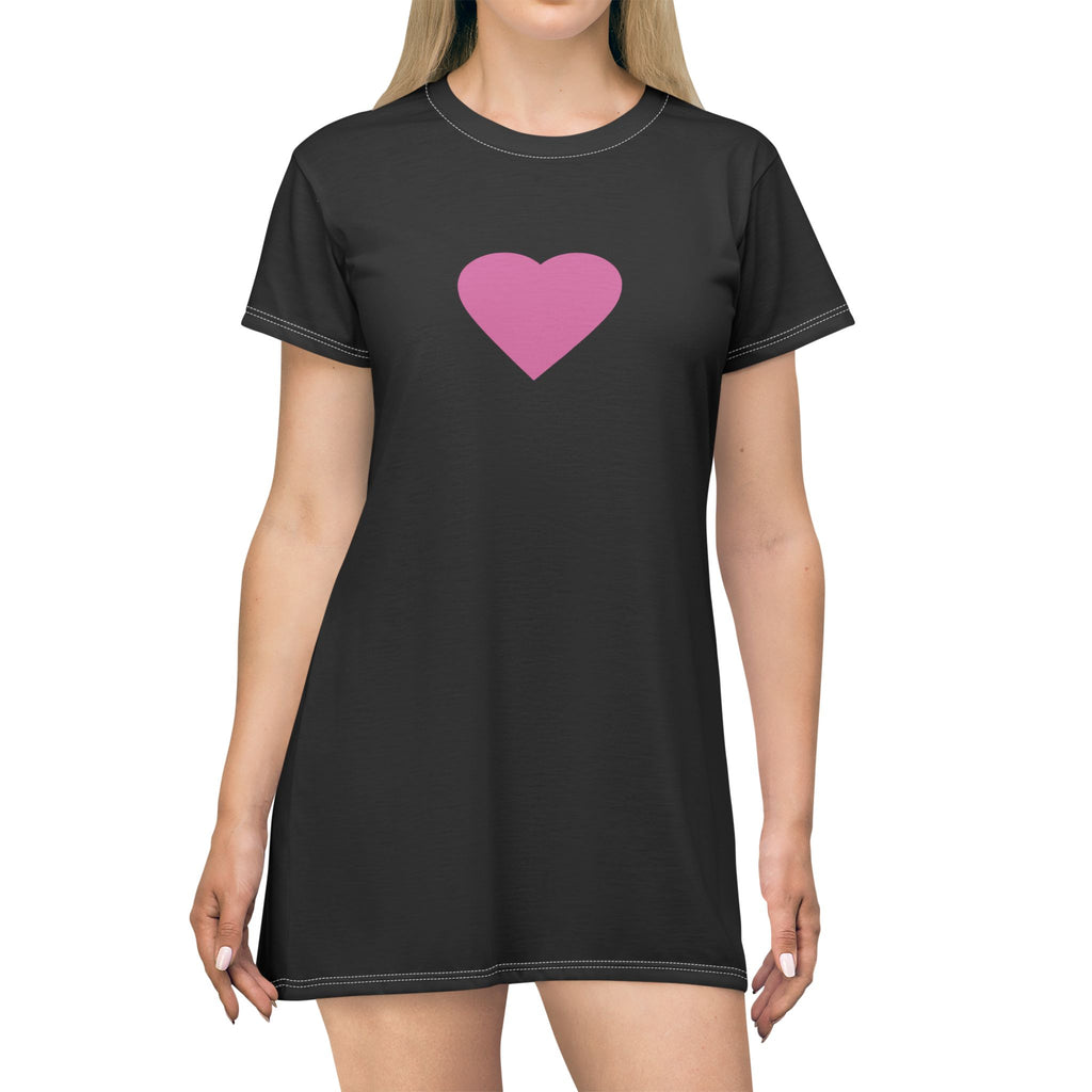 Black Heart & Feminist Graphic T-Shirt Dress | Casual Iconic Wear for Everyday, Birthday Gift, Women's Empowerment, Summer Fashion