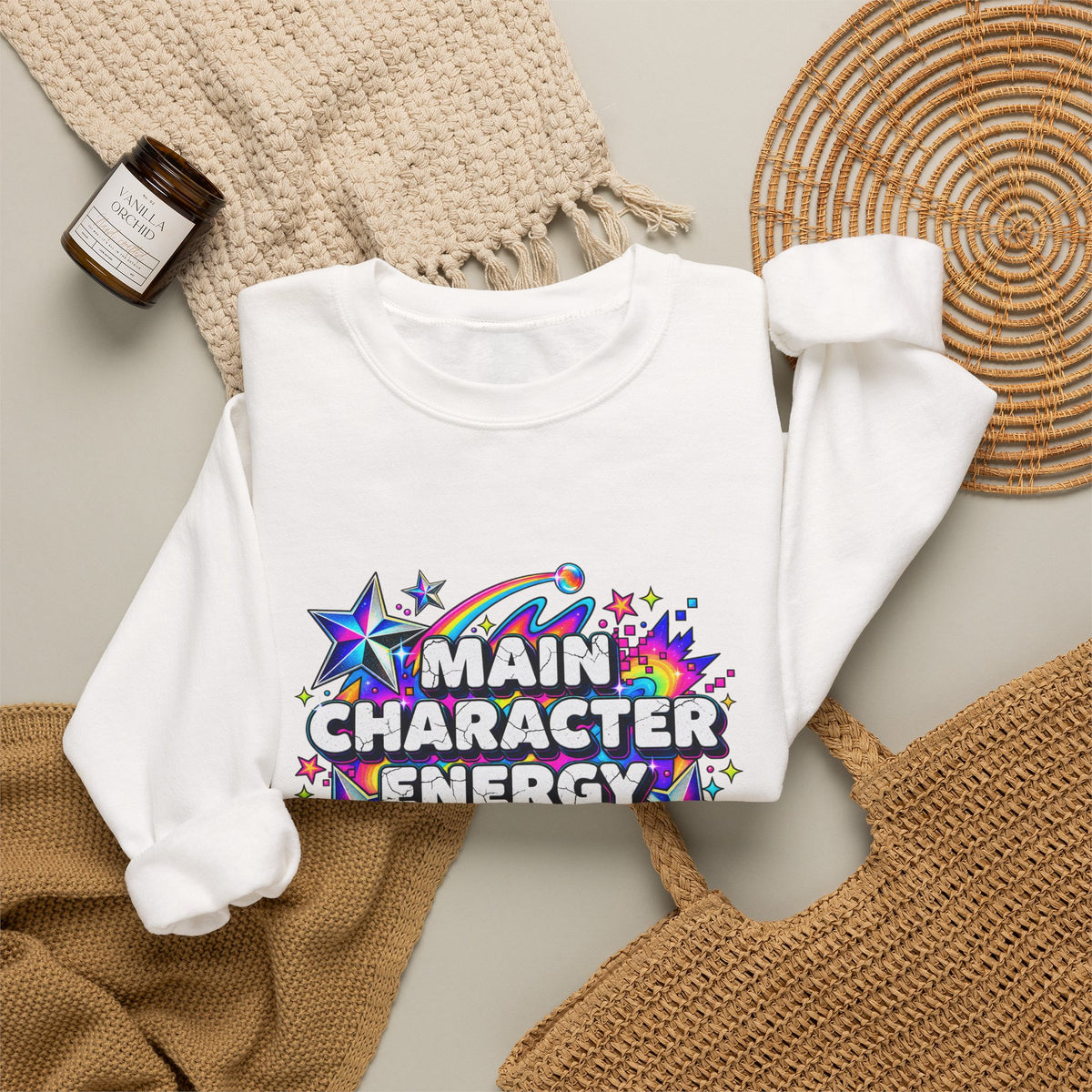 Main Character Energy Crewneck Sweatshirt — Retro Star Graphic