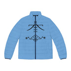 Blue Puffer Jacket with Nordic Sigil Design – Men's Winter Coat