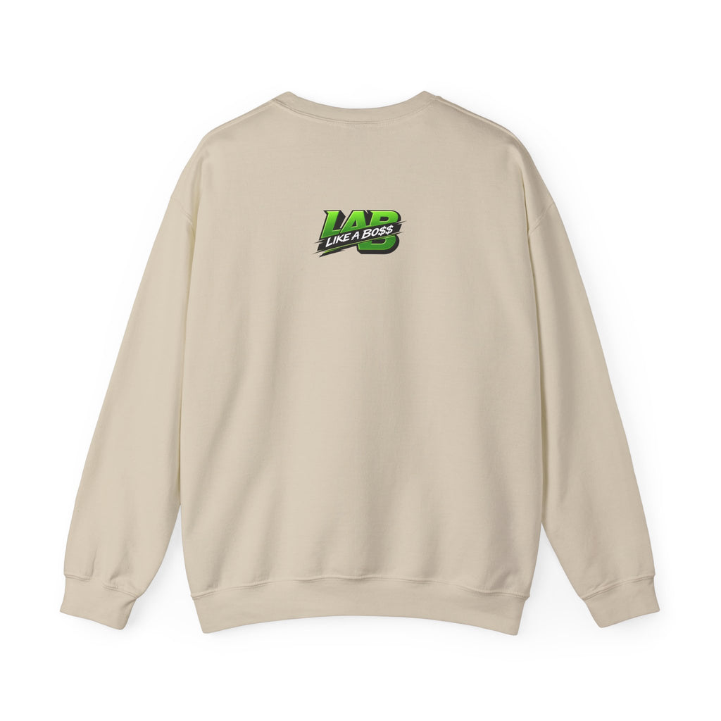 Crewneck Sweatshirt – "Hair Channels Energy" Graphic Pullover (Lad Like a Boss Back)