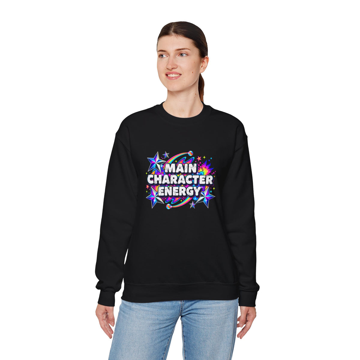 Main Character Energy Crewneck Sweatshirt — Retro Star Graphic