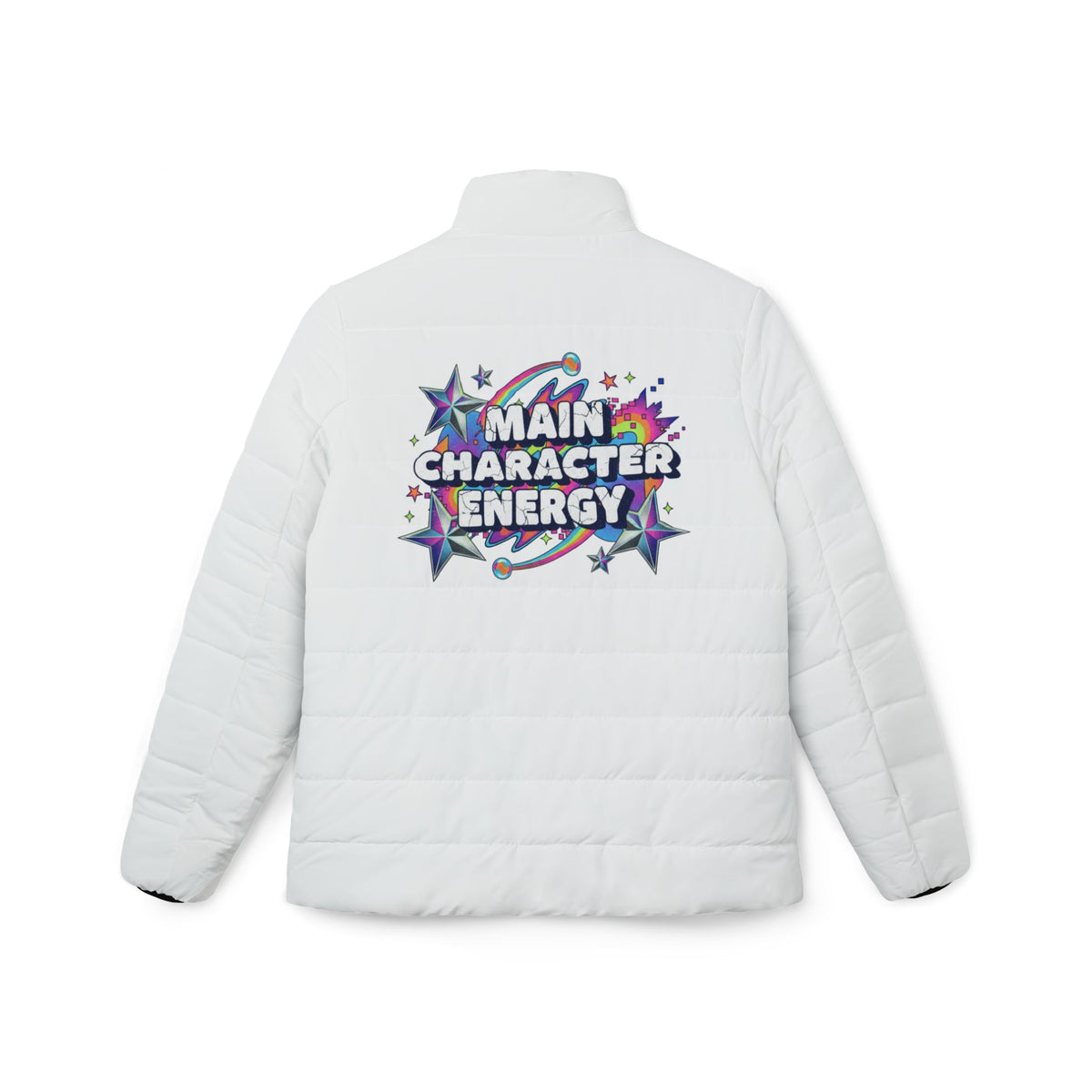 Main Character Energy Women’s Puffer Jacket — Cute Heart Graphic Winter Coat