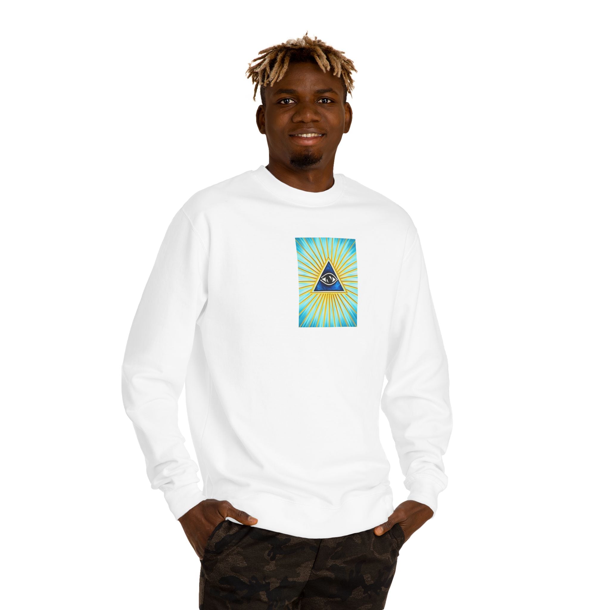 All-Seeing Eye Crewneck Sweatshirt — Mystical Pyramid Graphic