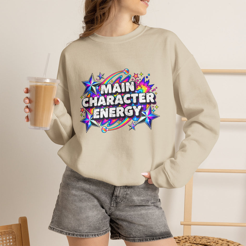 Main Character Energy Crewneck Sweatshirt — Retro Star Graphic