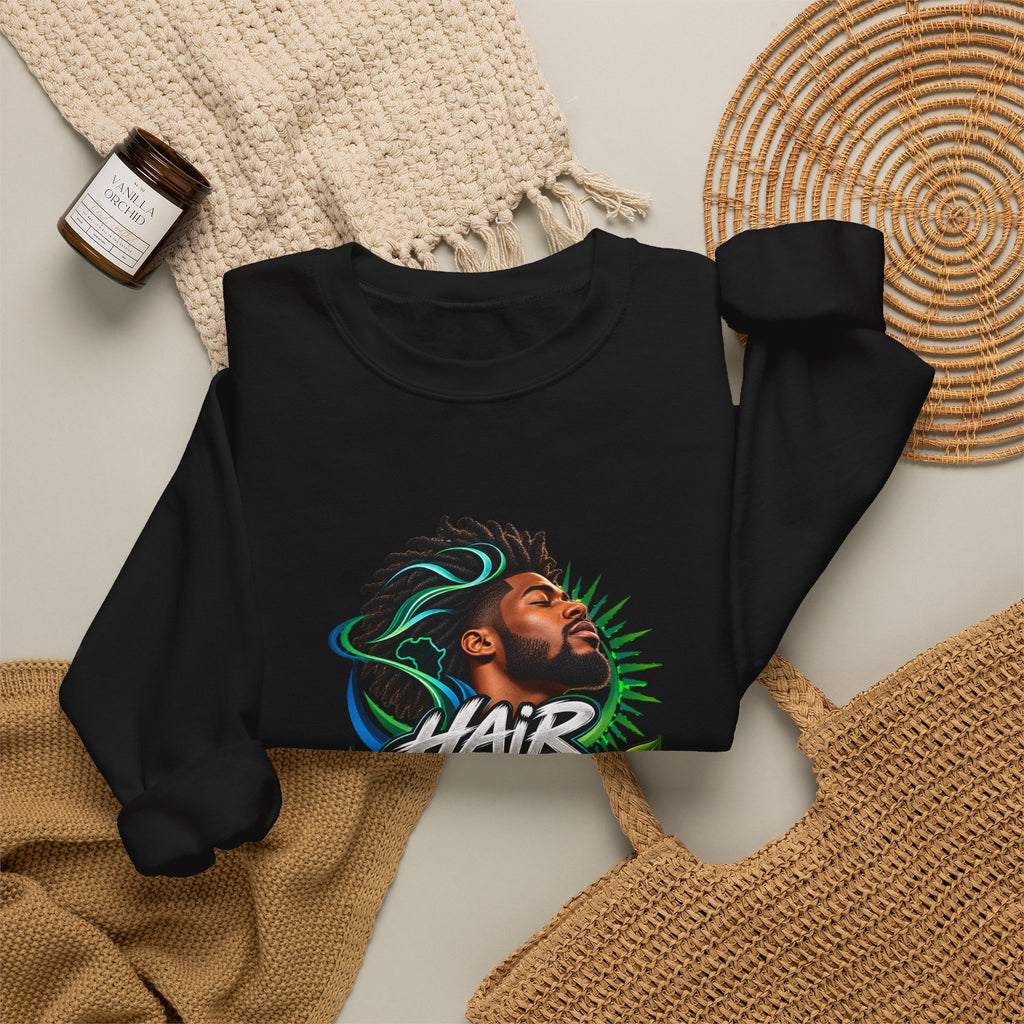 Crewneck Sweatshirt – "Hair Channels Energy" Graphic Pullover (Lad Like a Boss Back)