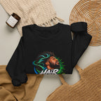 Crewneck Sweatshirt – "Hair Channels Energy" Graphic Pullover (Lad Like a Boss Back)