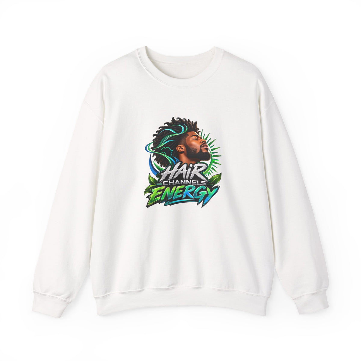 Crewneck Sweatshirt – "Hair Channels Energy" Graphic Pullover (Lad Like a Boss Back)