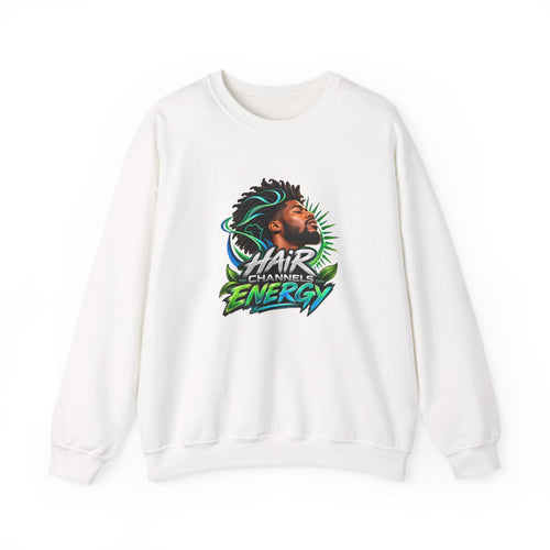 Crewneck Sweatshirt – "Hair Channels Energy" Graphic Pullover (Lad Like a Boss Back)