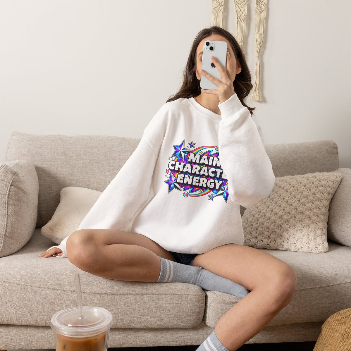 Main Character Energy Crewneck Sweatshirt — Retro Star Graphic