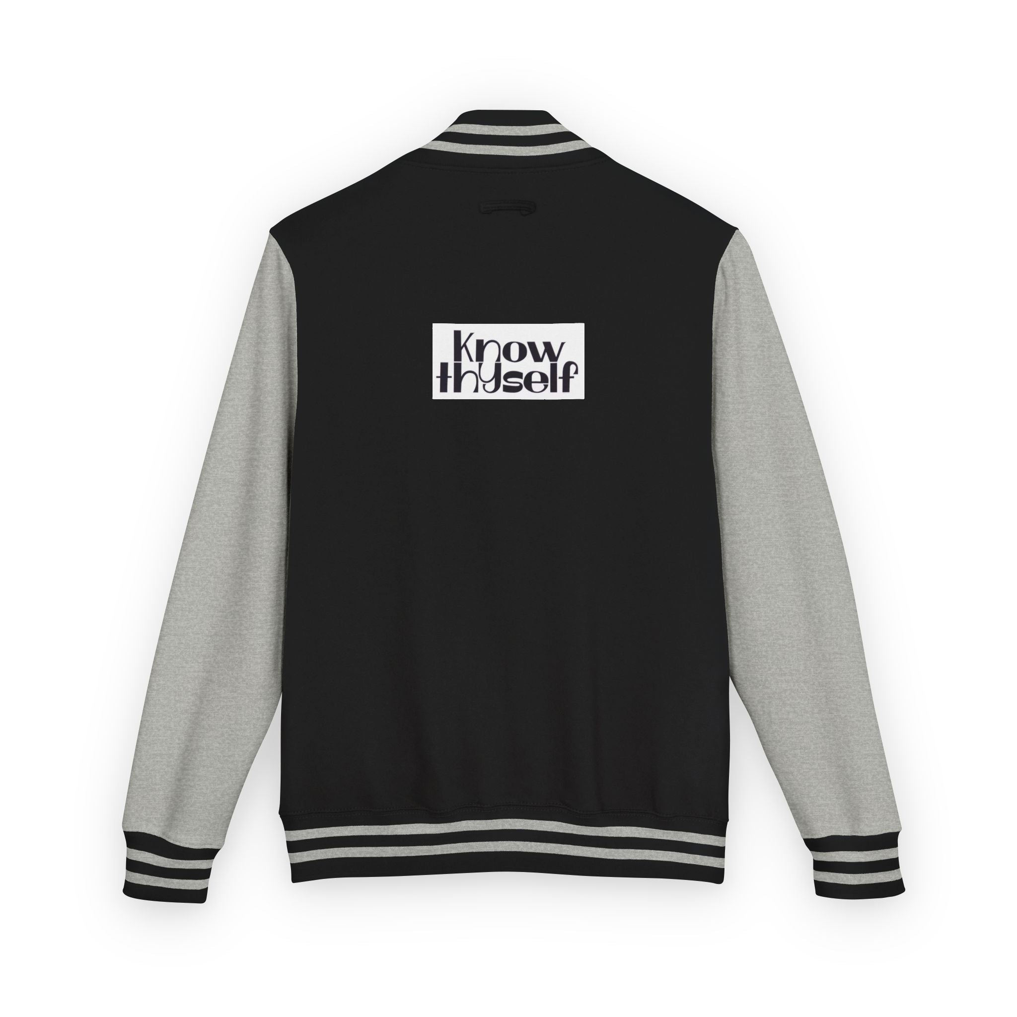 Ankh Letterman Jacket — Retro Black & White Varsity Jacket with Golden Ankh Patch