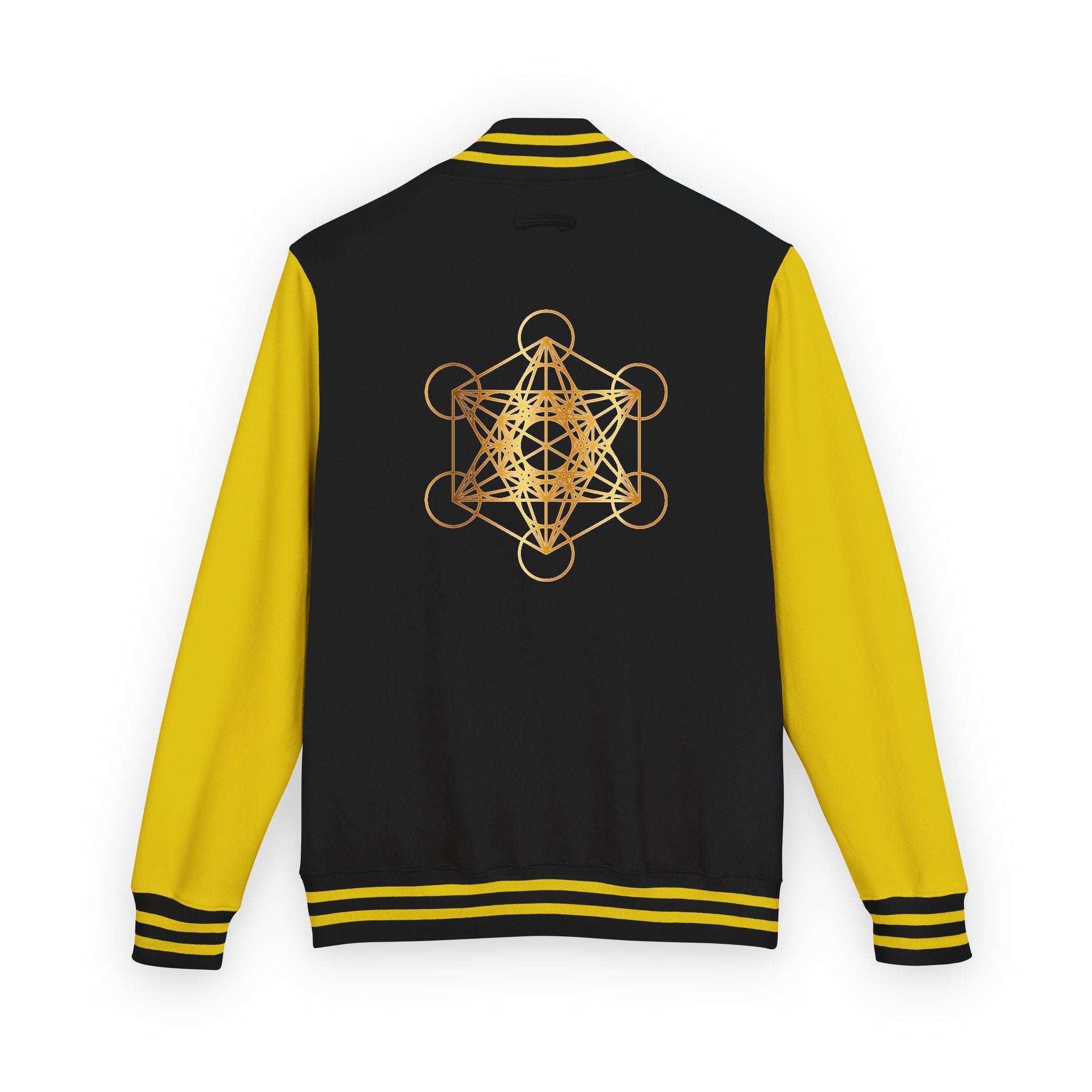 Ankh Letterman Jacket — Retro Black & White Varsity Jacket with Golden Ankh Patch