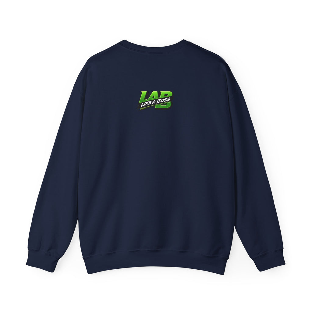Crewneck Sweatshirt – "Hair Channels Energy" Graphic Pullover (Lad Like a Boss Back)