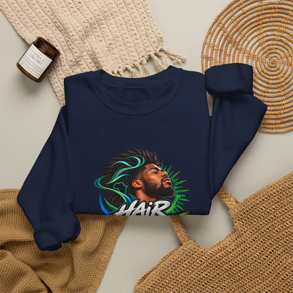Crewneck Sweatshirt – "Hair Channels Energy" Graphic Pullover (Lad Like a Boss Back)