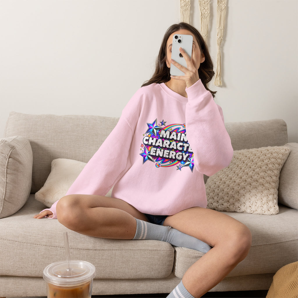 Main Character Energy Crewneck Sweatshirt — Retro Star Graphic