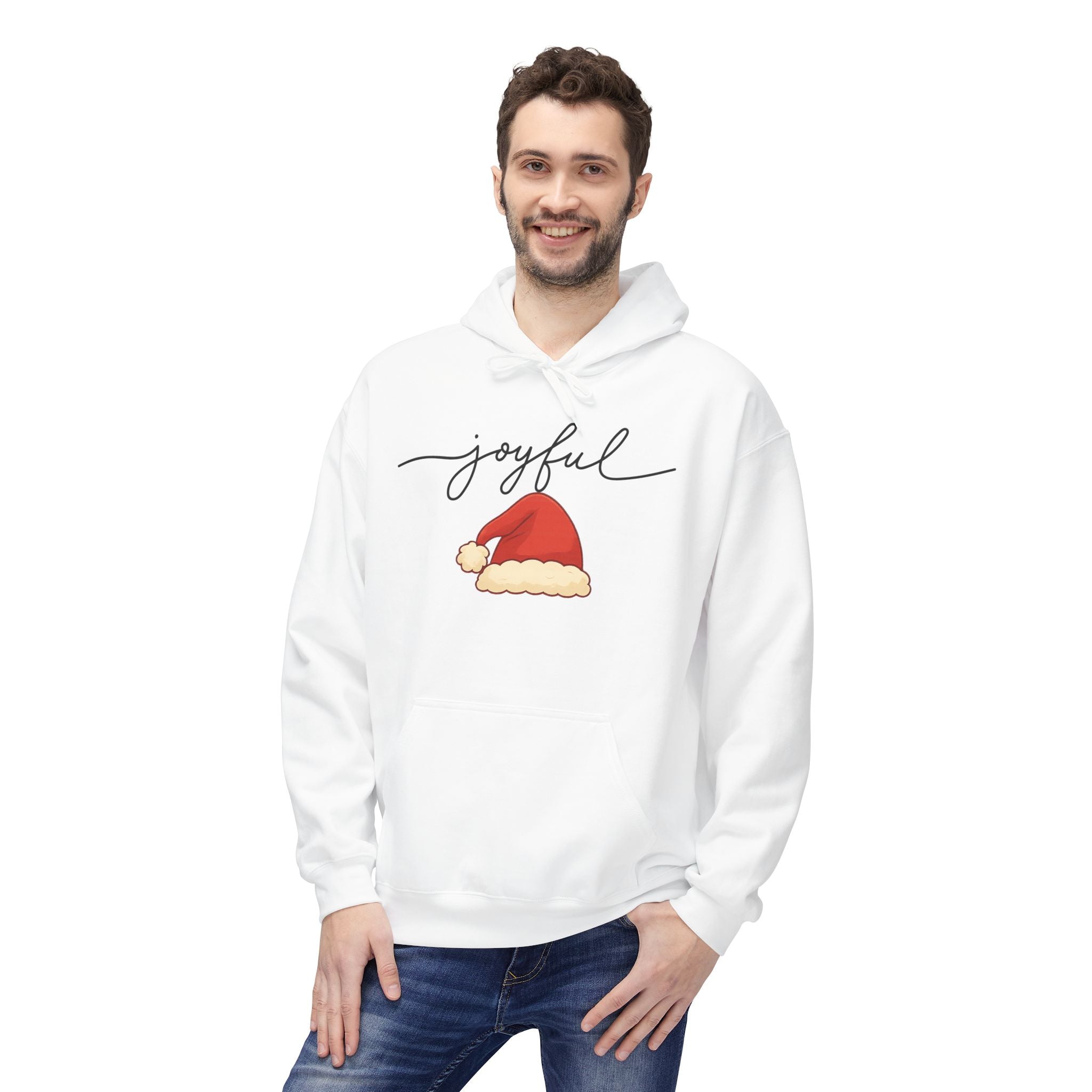 Joyful Santa Hat Hoodie — Christmas Holiday Cozy Pullover