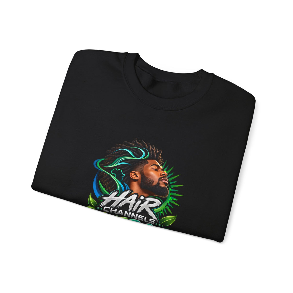 Crewneck Sweatshirt – "Hair Channels Energy" Graphic Pullover (Lad Like a Boss Back)