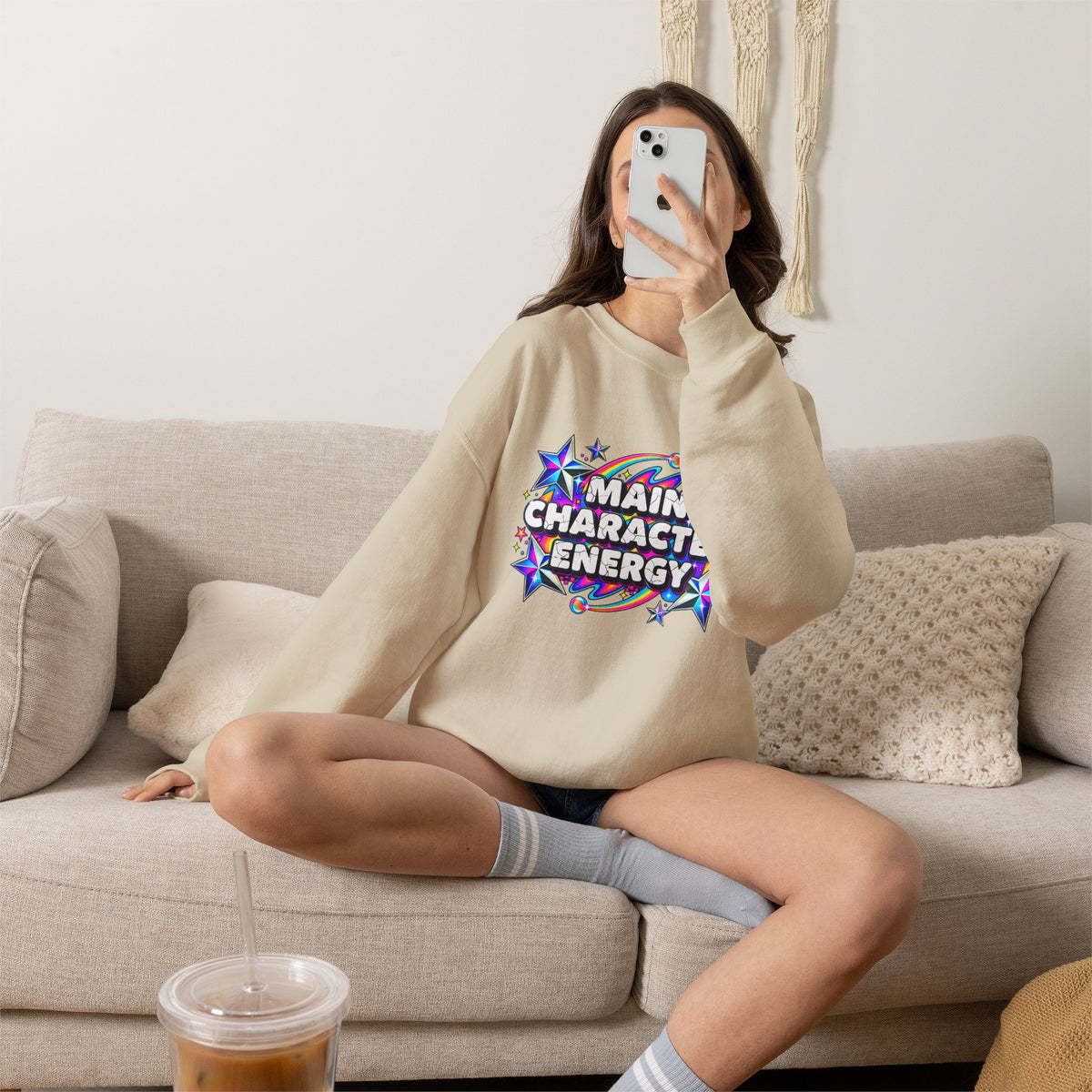 Main Character Energy Crewneck Sweatshirt — Retro Star Graphic