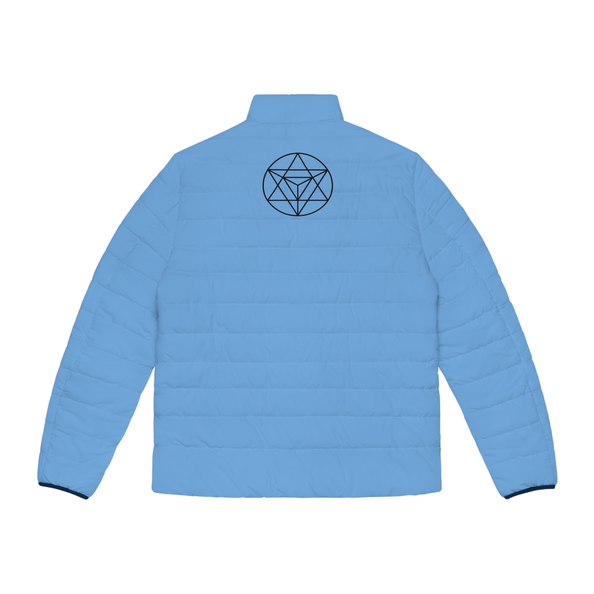 Ankh & Sacred Geometry Puffer Jacket — Men's Light Blue Insulated Coat
