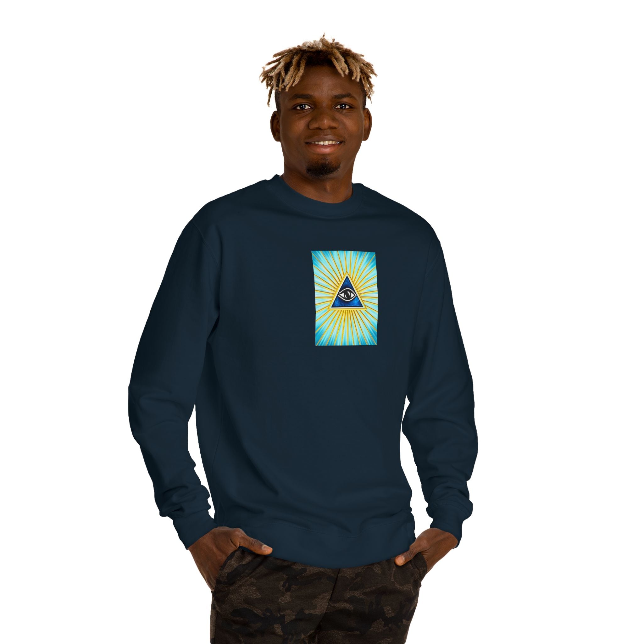 All-Seeing Eye Crewneck Sweatshirt — Mystical Pyramid Graphic