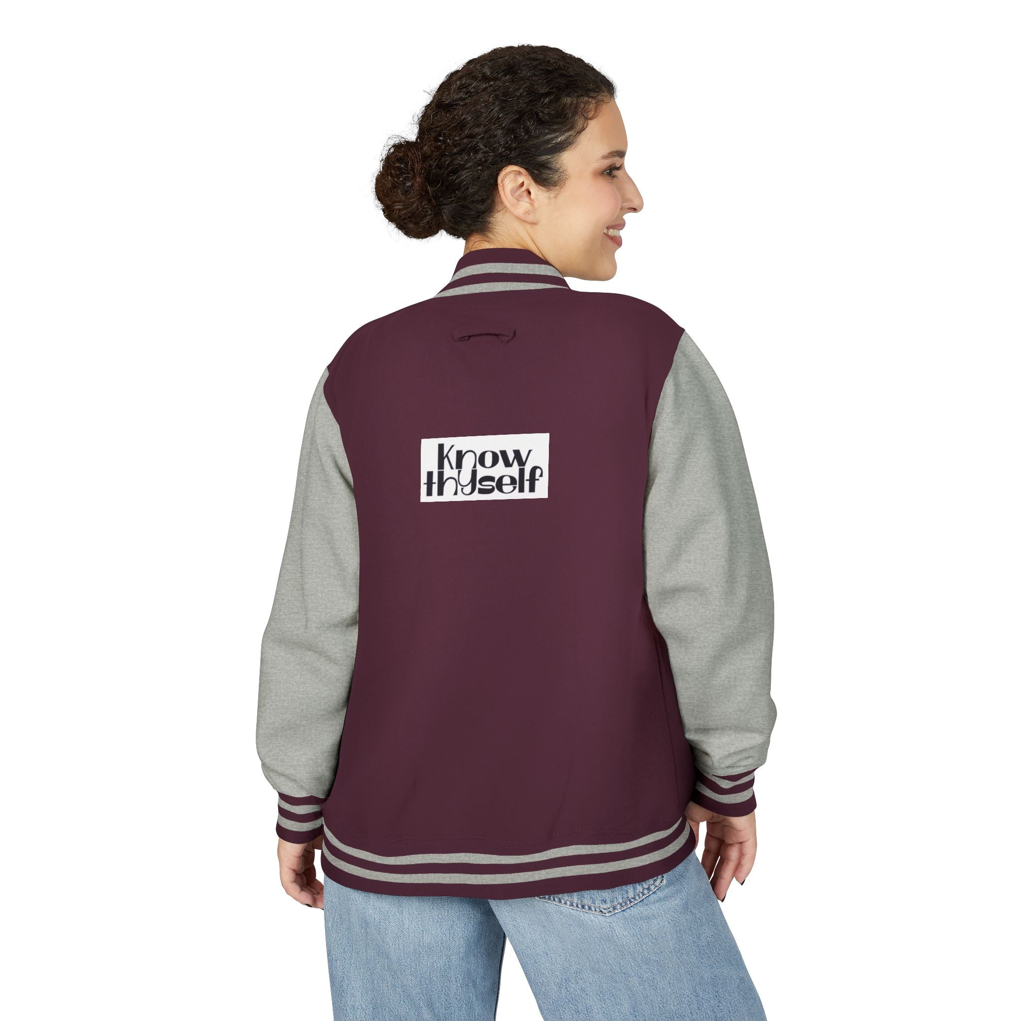 Ankh Letterman Jacket — Retro Black & White Varsity Jacket with Golden Ankh Patch