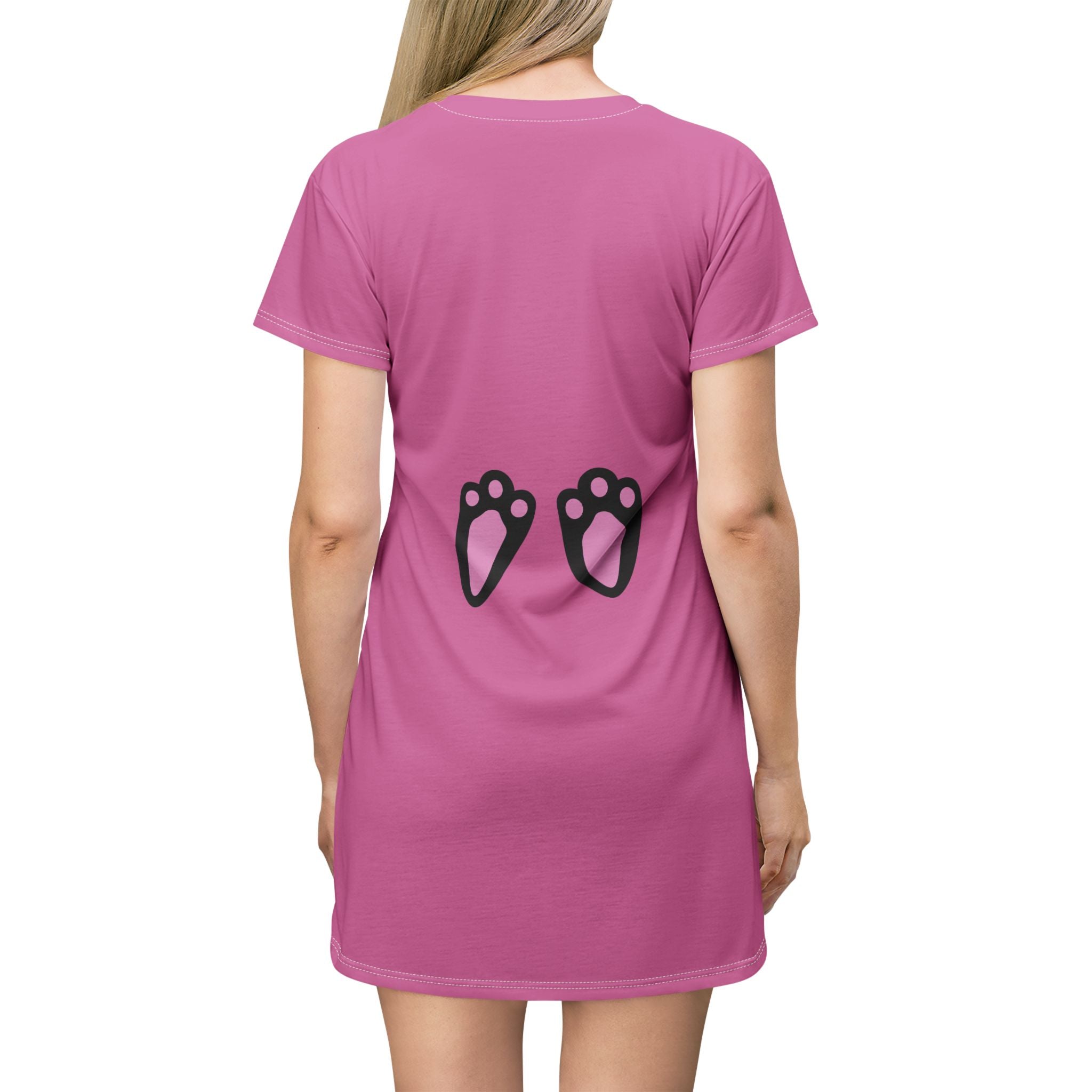 Om Symbol T-Shirt Dress — Pink Yoga & Spiritual AOP Dress with Footprint Motif