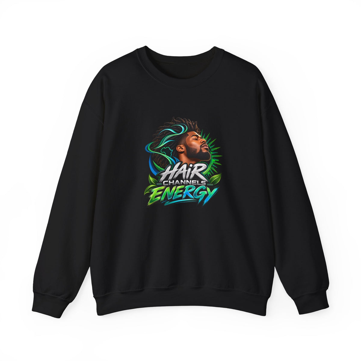 Crewneck Sweatshirt – "Hair Channels Energy" Graphic Pullover (Lad Like a Boss Back)