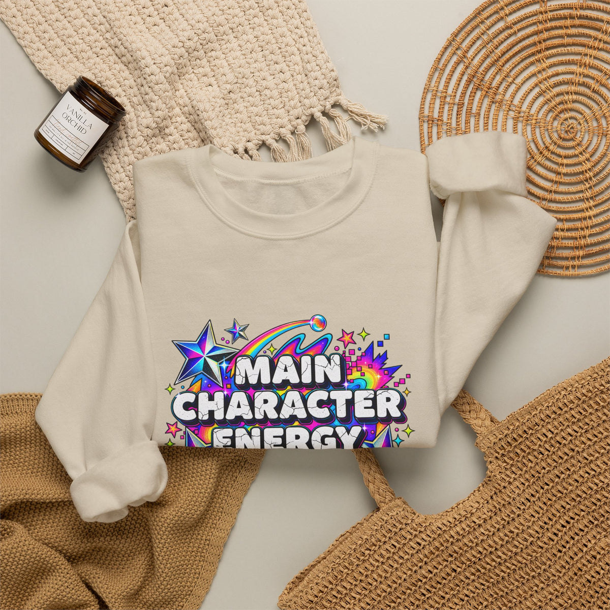 Main Character Energy Crewneck Sweatshirt — Retro Star Graphic