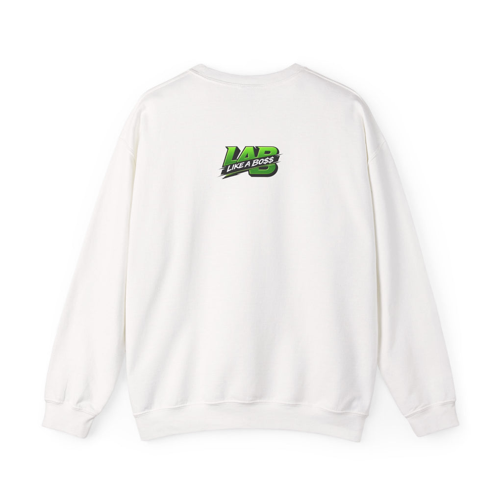 Crewneck Sweatshirt – "Hair Channels Energy" Graphic Pullover (Lad Like a Boss Back)