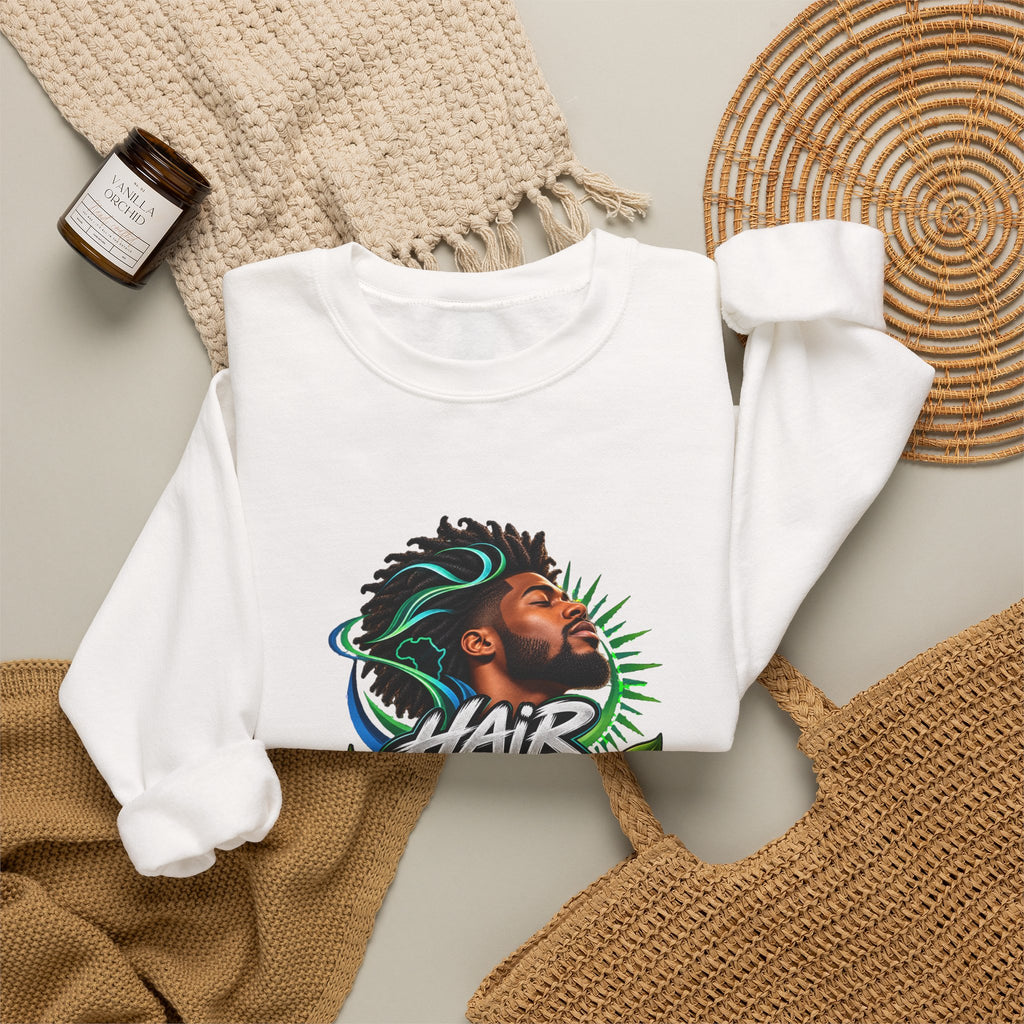 Crewneck Sweatshirt – "Hair Channels Energy" Graphic Pullover (Lad Like a Boss Back)