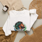 Crewneck Sweatshirt – "Hair Channels Energy" Graphic Pullover (Lad Like a Boss Back)