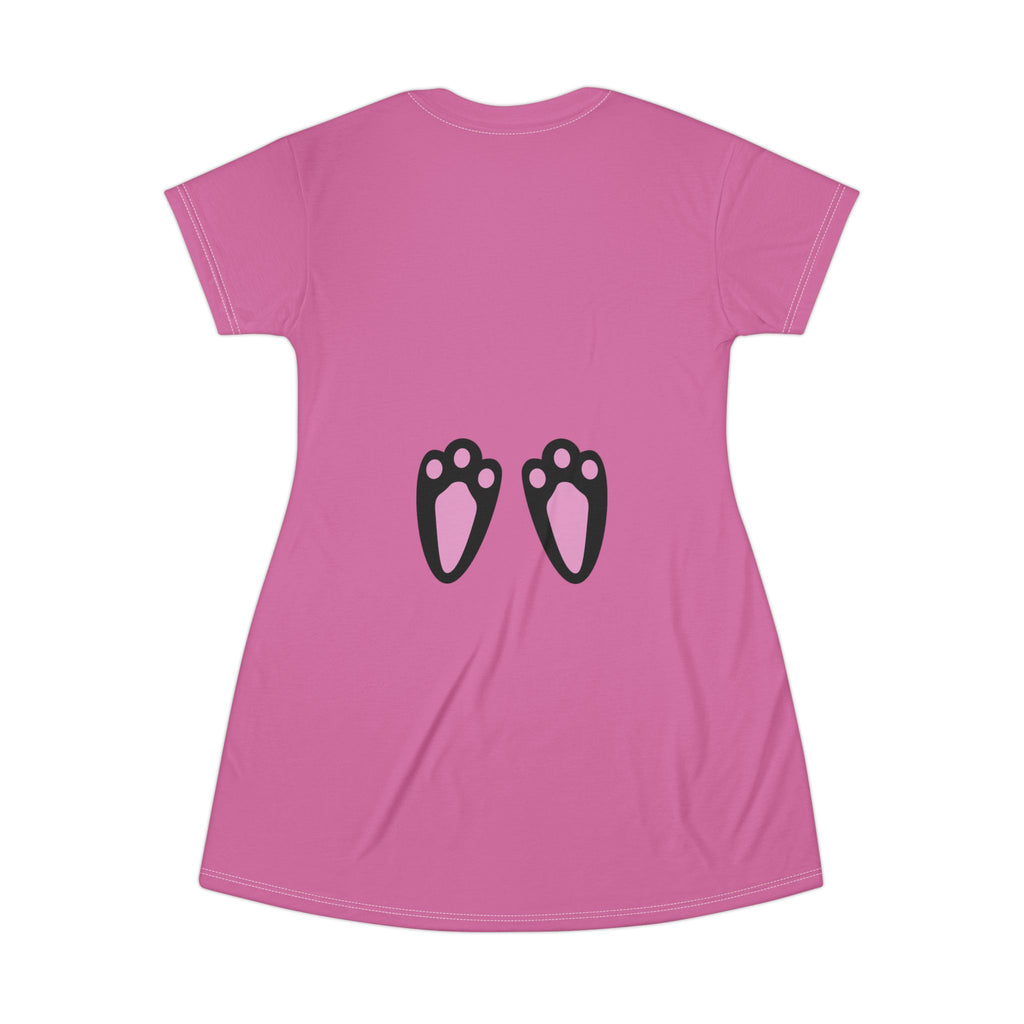 Om Symbol T-Shirt Dress — Pink Yoga & Spiritual AOP Dress with Footprint Motif