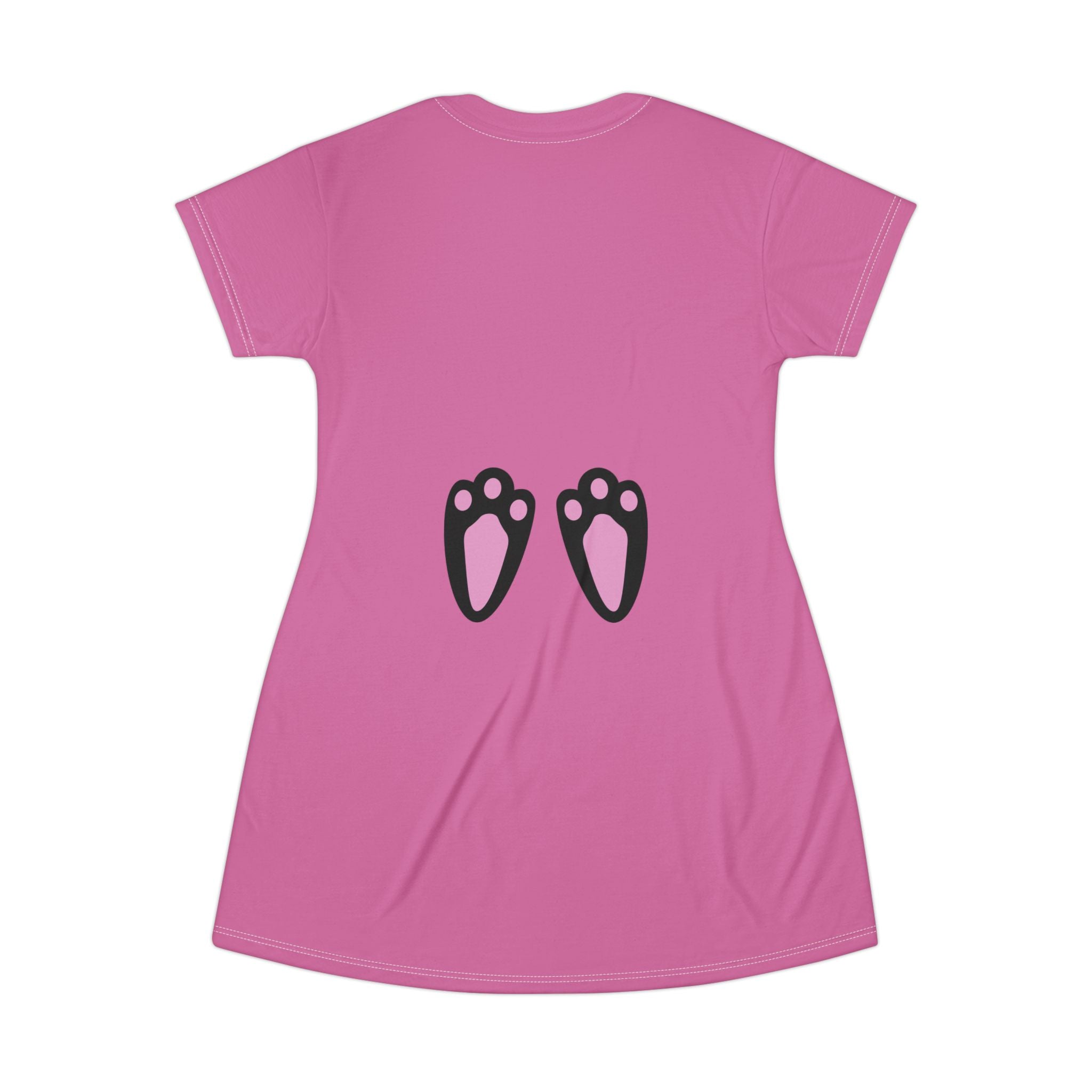 Om Symbol T-Shirt Dress — Pink Yoga & Spiritual AOP Dress with Footprint Motif