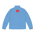 Blue Puffer Jacket with Nordic Sigil Design – Men's Winter Coat