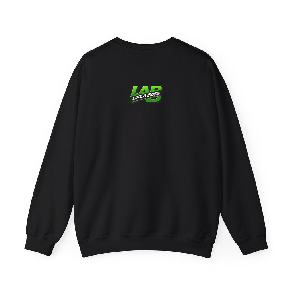 Crewneck Sweatshirt – "Hair Channels Energy" Graphic Pullover (Lad Like a Boss Back)