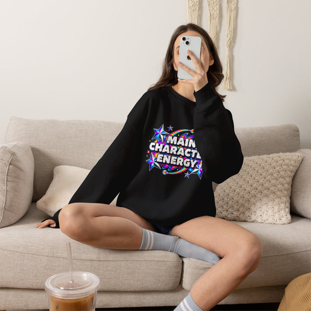 Main Character Energy Crewneck Sweatshirt — Retro Star Graphic