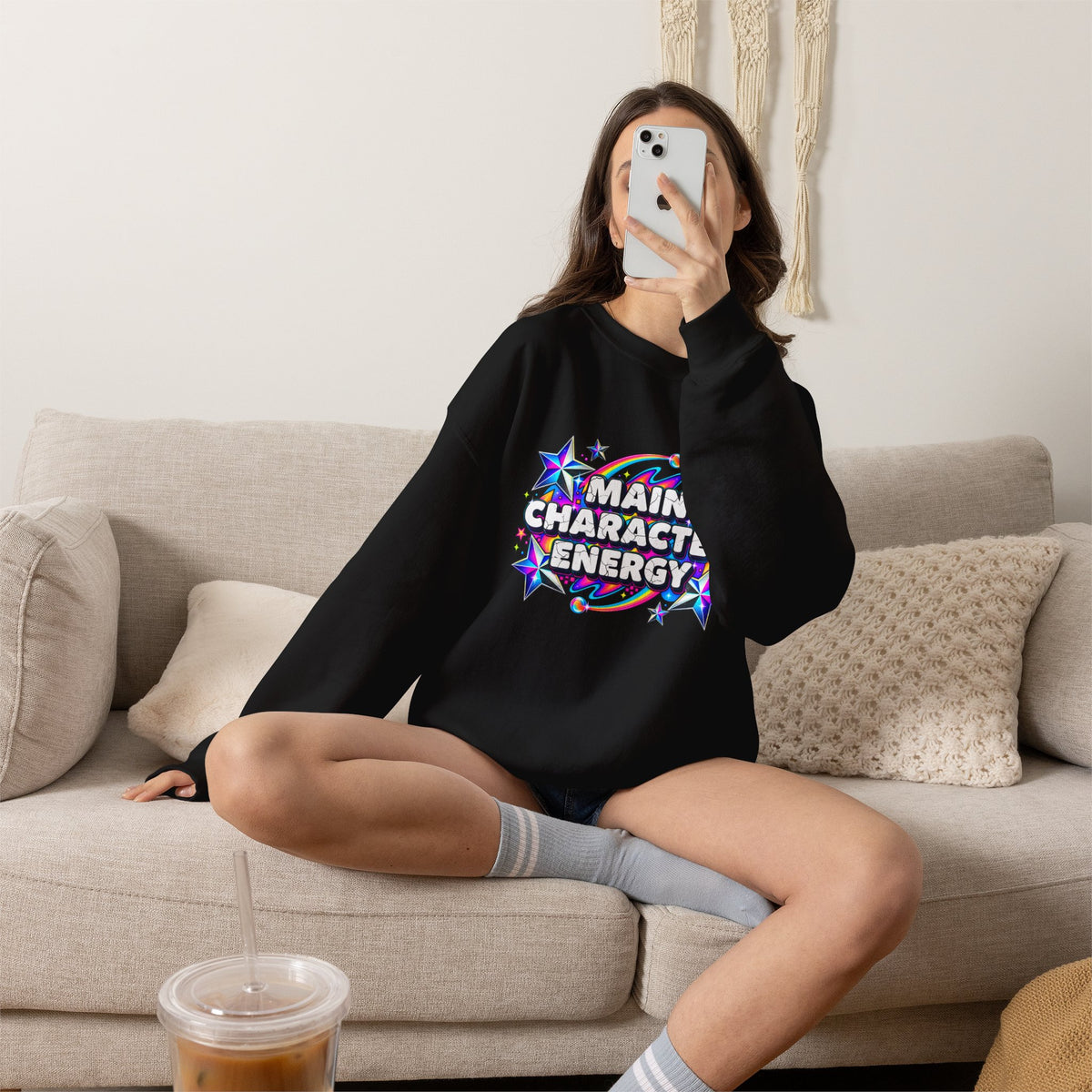Main Character Energy Crewneck Sweatshirt — Retro Star Graphic