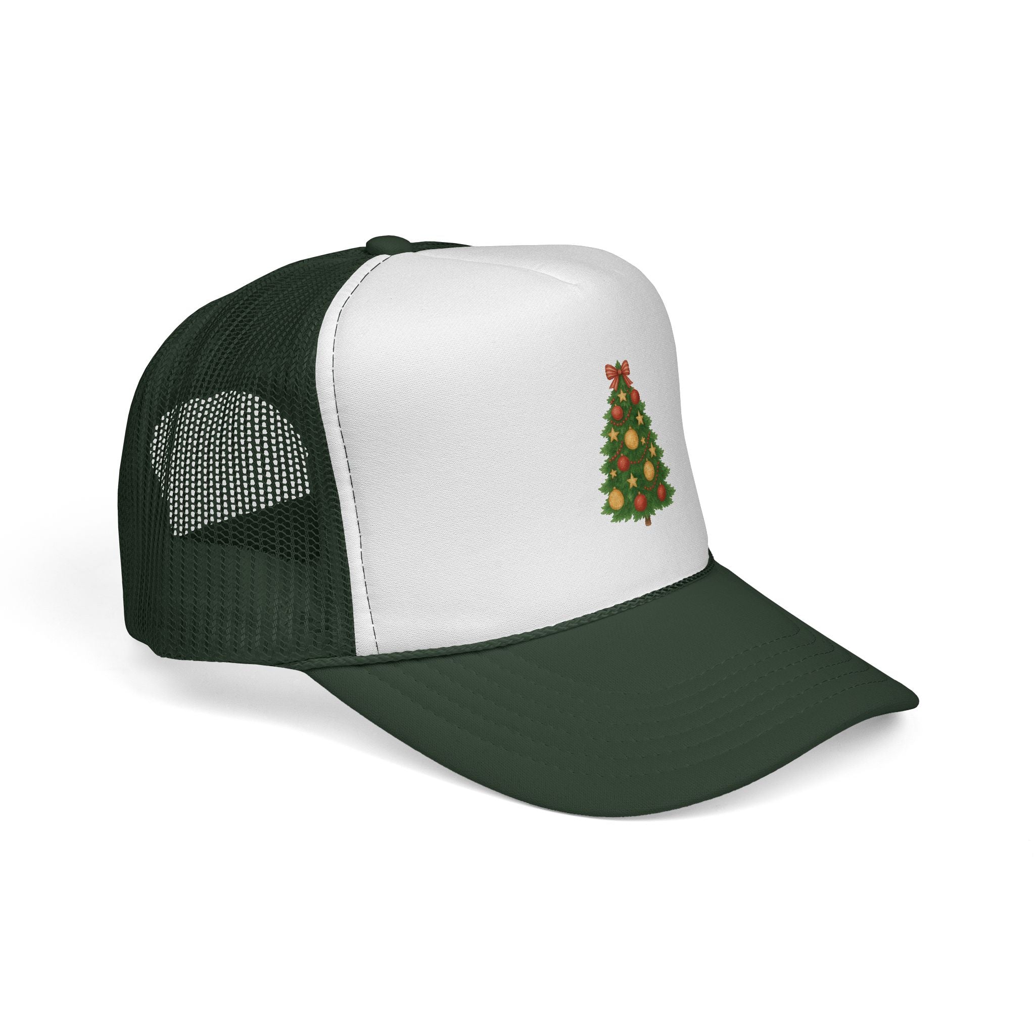 Christmas Tree Trucker Hat — Festive Green Mesh Baseball Cap