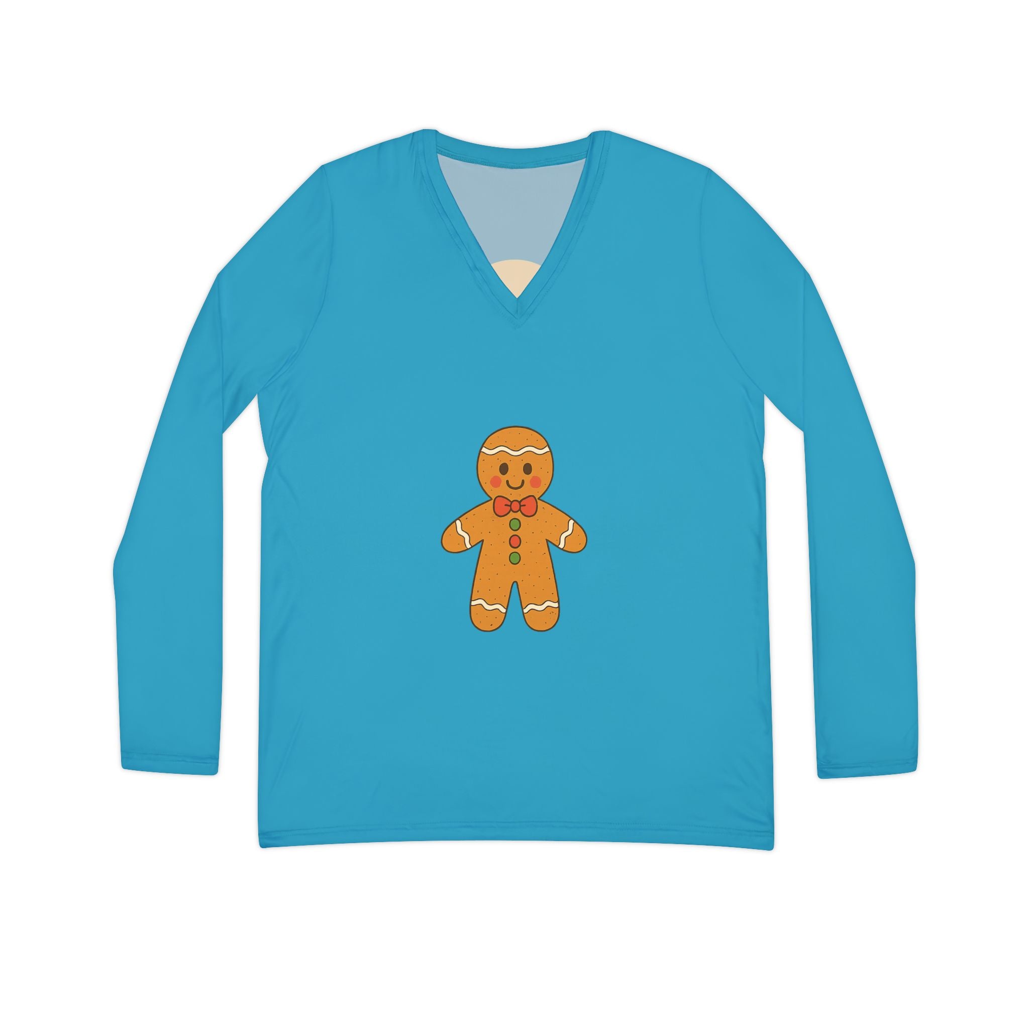 Gingerbread Smile Women's V-Neck Long Sleeve Shirt