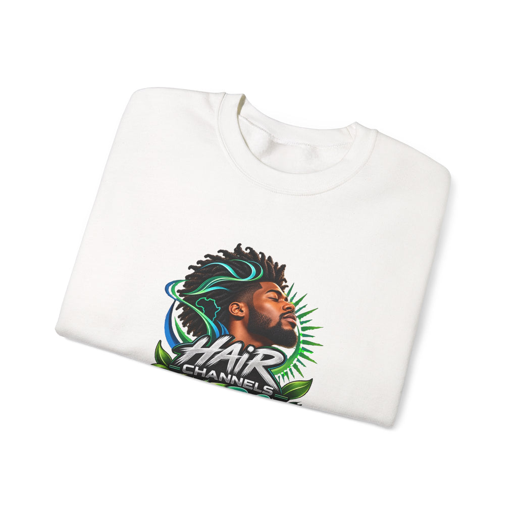 Crewneck Sweatshirt – "Hair Channels Energy" Graphic Pullover (Lad Like a Boss Back)