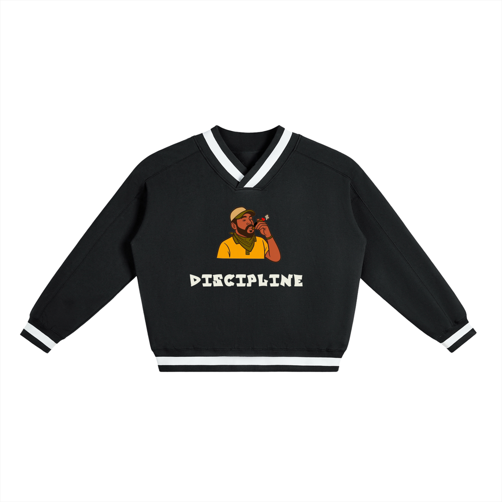 V-Neck Contrast Collar Boxy Sweatshirt