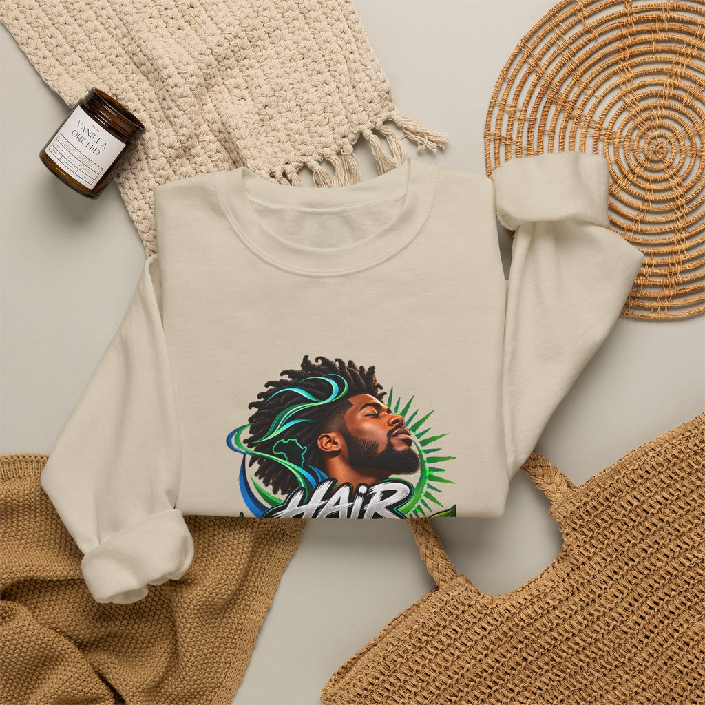Crewneck Sweatshirt – "Hair Channels Energy" Graphic Pullover (Lad Like a Boss Back)