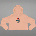 Beige cropped hoodie with 'Lady Boss' graphic on a white background