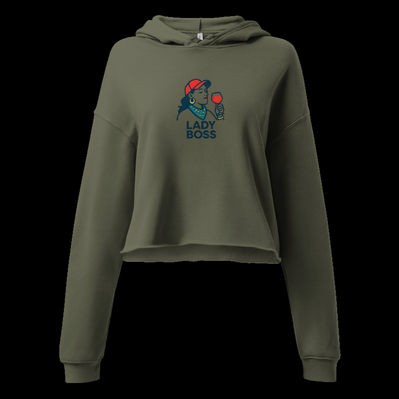 Green hoodie with 'LADY BOSS' graphic on a white background
